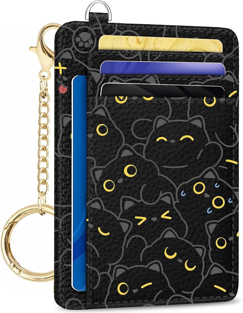 METALPHA Credit Card Holder Slim Wallet, Small Wallets Woman RFID Wallet Women, Front Pocket Cute Funny Mini Thin ID Card holders (winking kitty) - Image 1